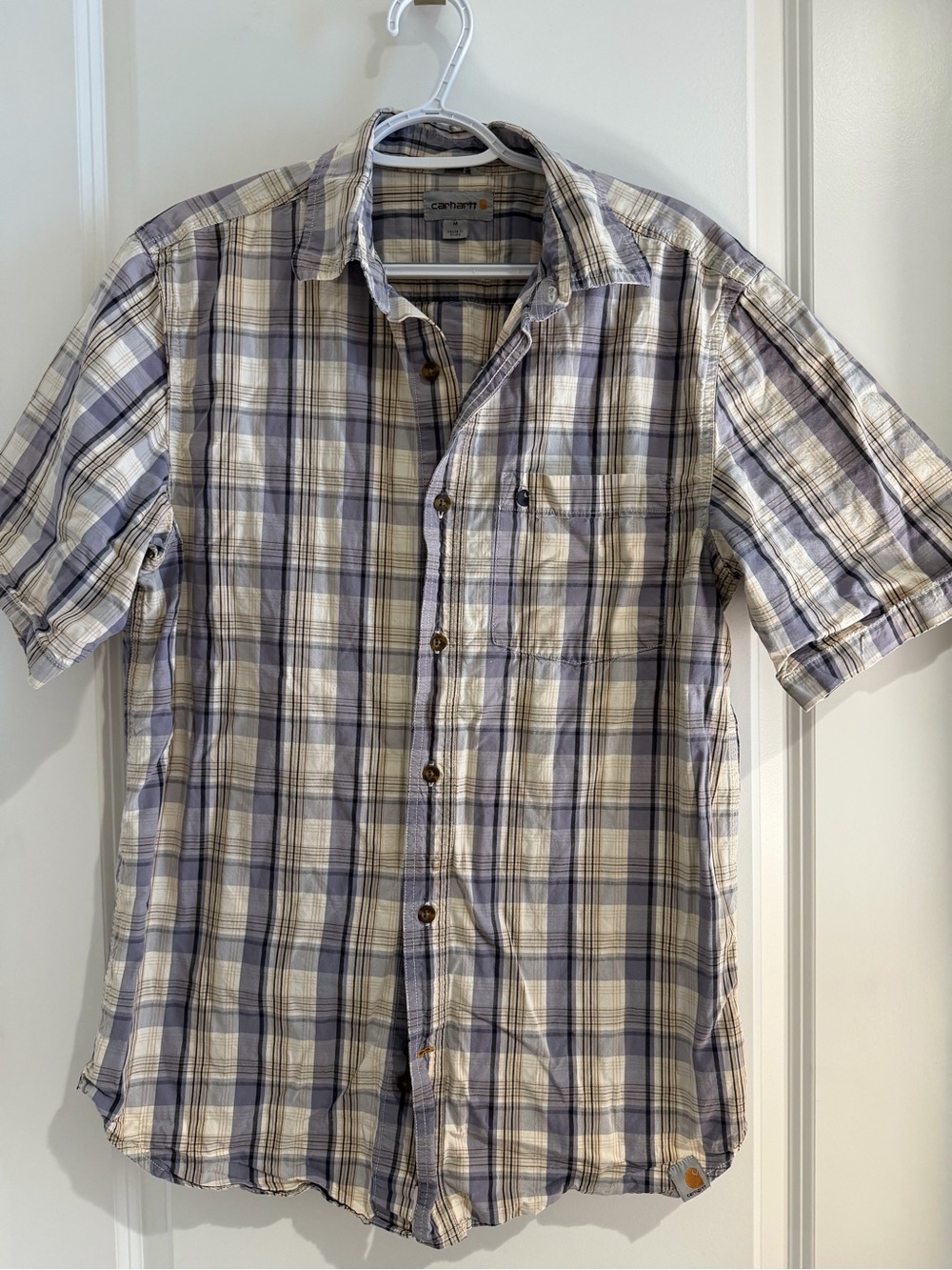 Carhartt Men’s Short-Sleeve Plaid Button-Down Shirt - Blue & Cream